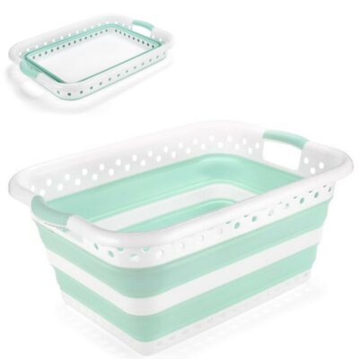 Addis 45L Collapsible Laundry Basket - Green and White 0058360