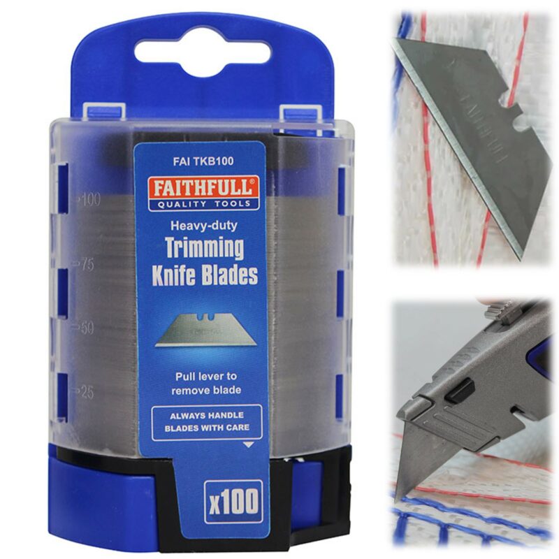 Faithfull 100 Heavy Duty Trimming Knife Blades in Safe Storage Dispenser FAITKB100