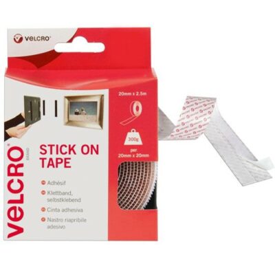 Velcro 20mm x 2.5m Stick on Tape - White  7690128