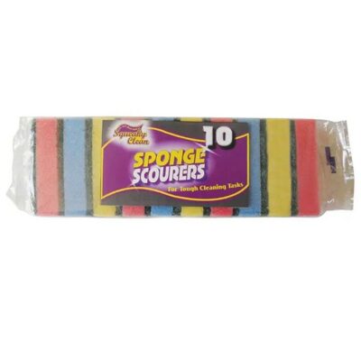 Squeaky Clean Assorted Colours Sponge Scourers - 10 Pack 6010344