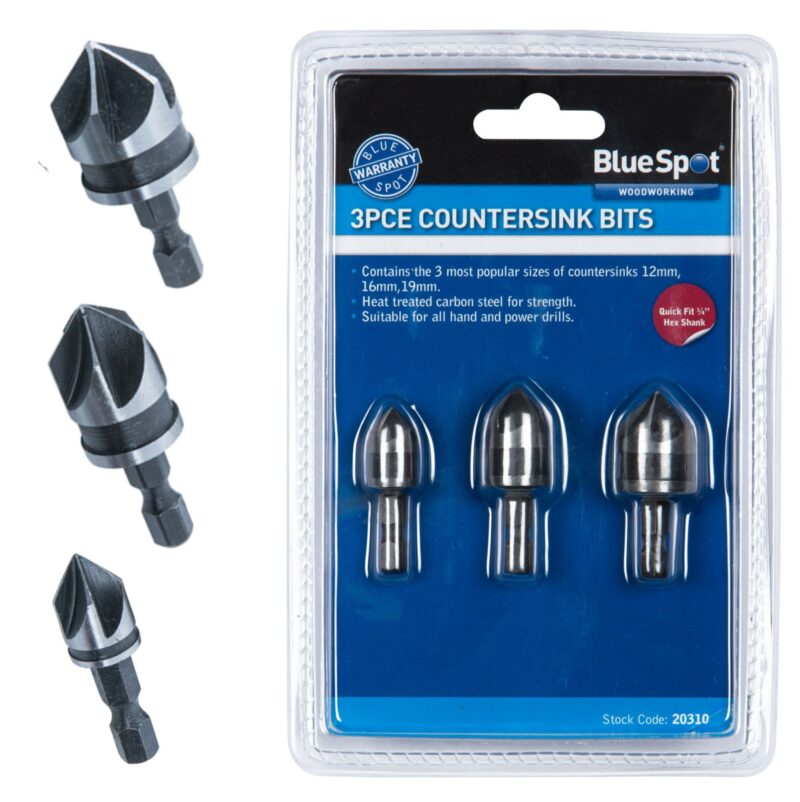 BlueSpot 3 Piece Countersink Bit Set with 1/4" Hex Shank B/S20310