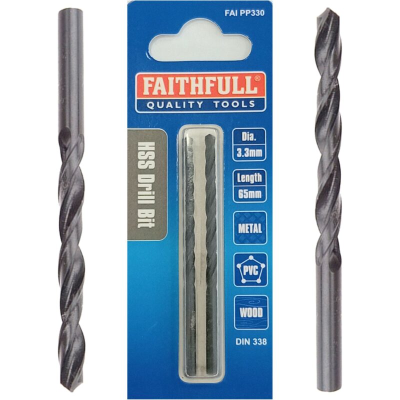 Faithfull 2 x 3.3mm HSS Jobber Drill Bits FAIPP330