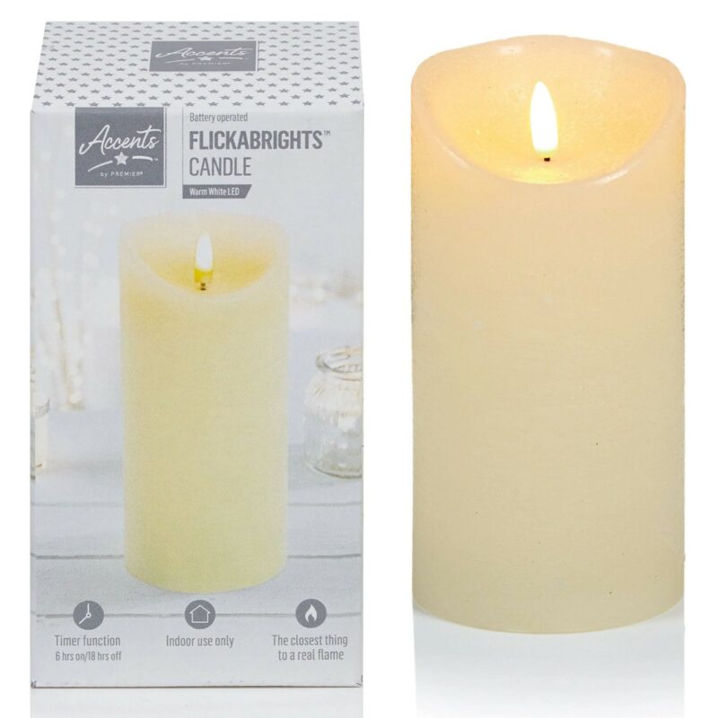 Premier 18 x 9cm Battery Operated Flickabright LED Candle - Warm White 5187308