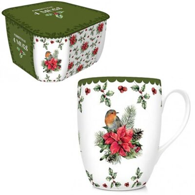 RSW Set of 4 Mugs - Robin & Poinsetta 5772376