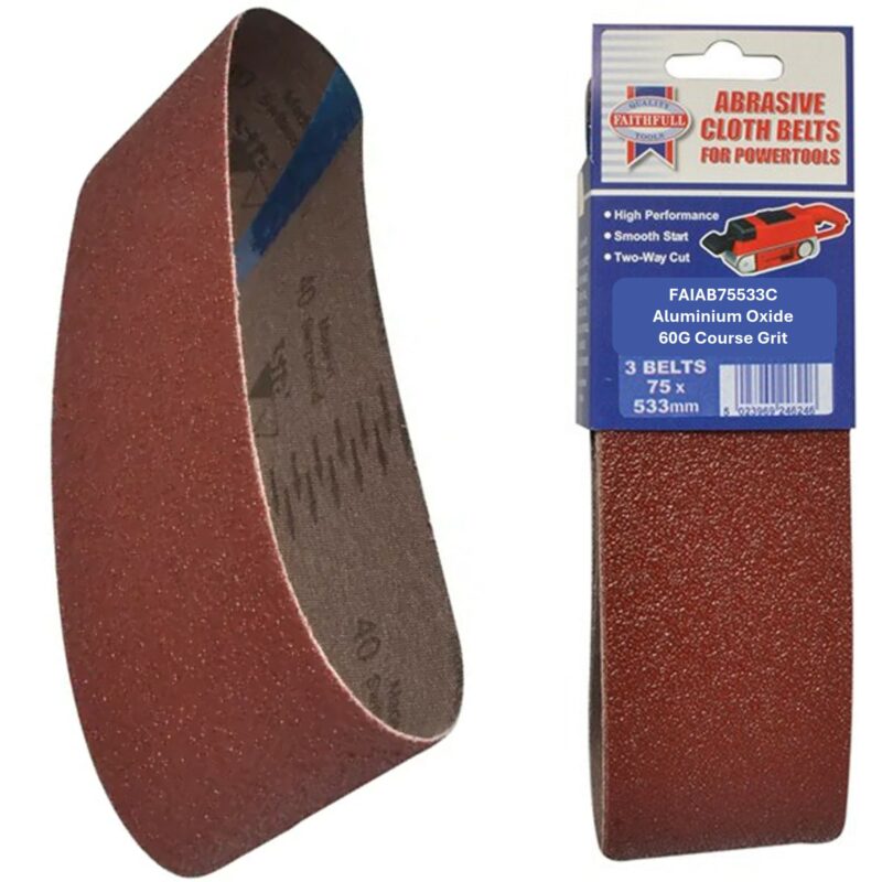 Faithfull 3 x(533mm x 75mm) Cloth Sanding Belts   FAIAB75533C