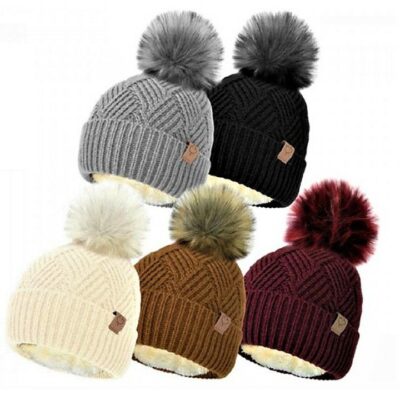 Otterdene Ladies Diamond Knit Fleecy Hat with Pompom - Assorted Colour Choice   4660986