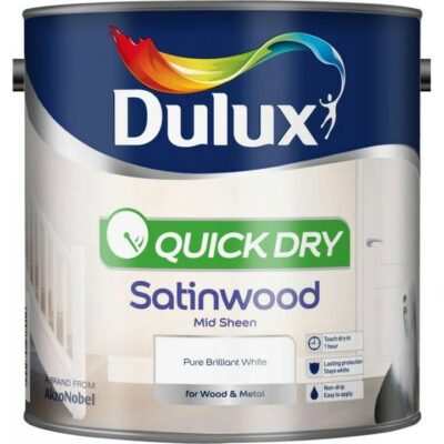 Dulux 2.5L Quick Dry Satinwood Mid Sheen Paint - Pure Brilliant White 1509683