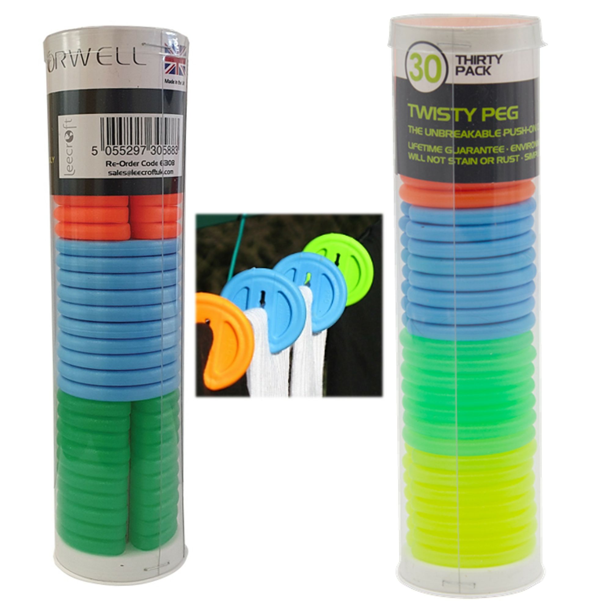 Orwell 30 Unbreakable Push On Twisty Pegs - Assorted Colours 6308