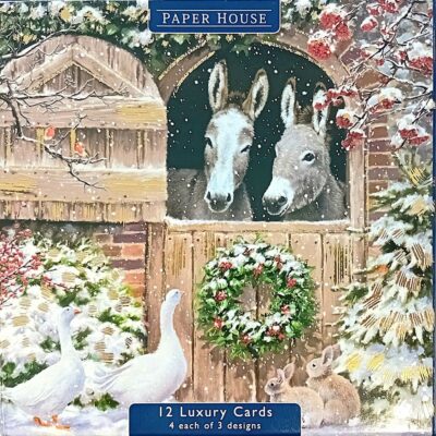 Paper House 12 Christmas Cards - Donkeys DELP0032