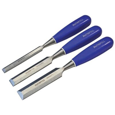 Faithfull Bevel Edge Chisel Set - 3 Pieces with Blue Grips XMS25CHISEL3