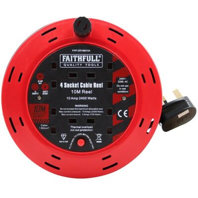 Faithfull 10m Cable Reel - 4 Socket XMS25CR10M