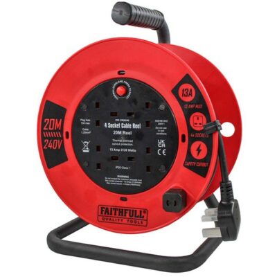 Faithfull 20m Open Cable Reel - 4 Sockets XMS25CR20M