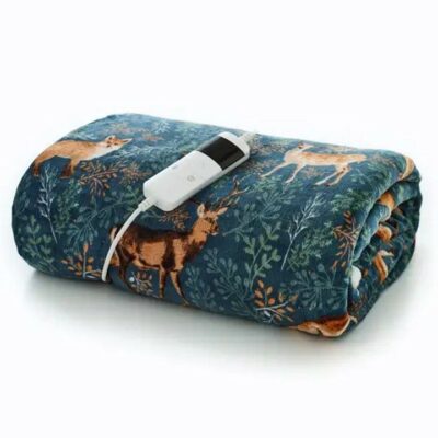 Deyongs 140 x 180cm Heated Throw - Fox and Deer Teal 1950174