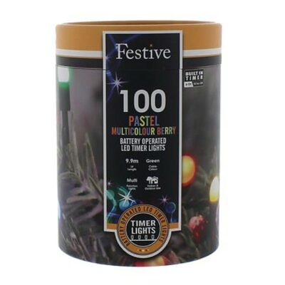 Festive 100 LED Battery Operated Berry Lights with Timer - Pastel 2111037