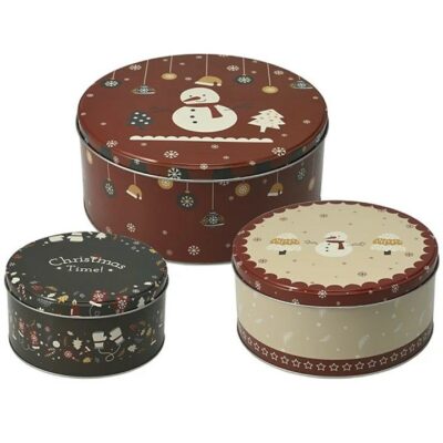 Koopman 3 Christmas Cookie Tin Set Round 4486639