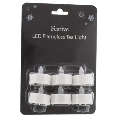 Festive 6 x 3cm Battery Operated Tealights - White 2112230