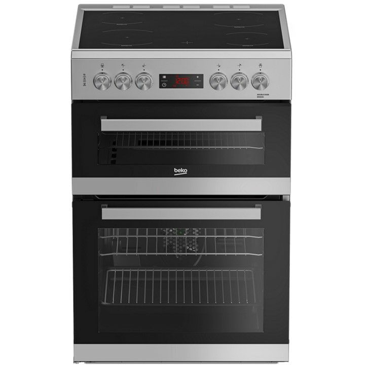 Beko 60cm Double Oven with Ceramic Hob - Silver EDC634S